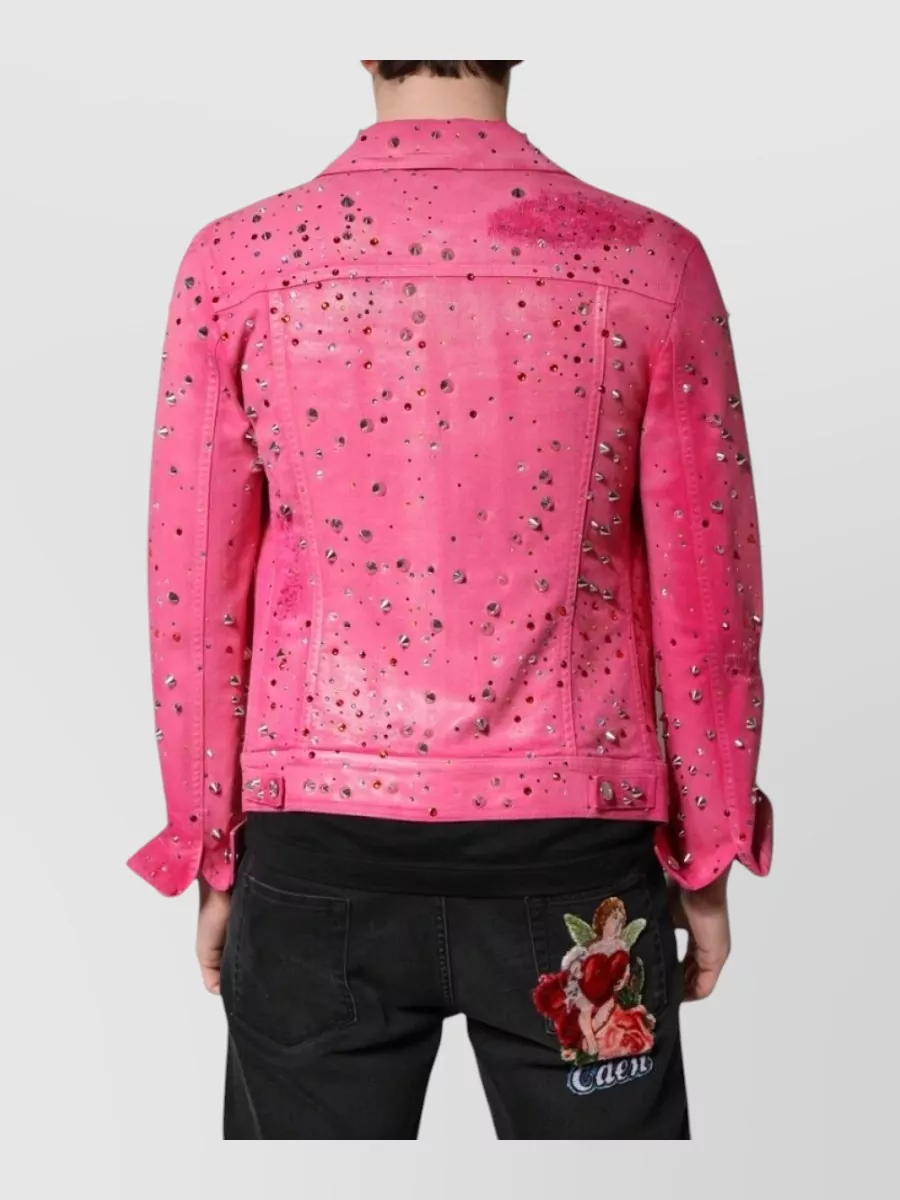 Dolce&Gabbana Crystal Embellished Studded Distressed Denim Jacket