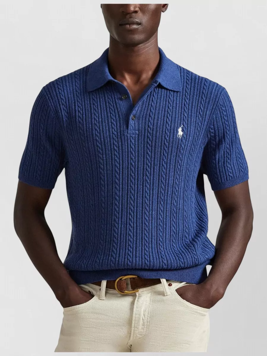 Polo Ralph Lauren Cable-Knit Cotton Short-Sleeve Polo Shirt