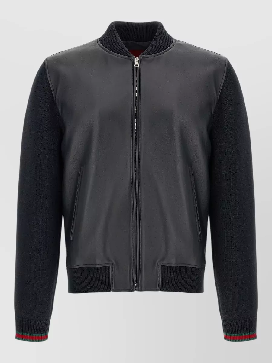 Gucci lamb leather ribbed bomber jacket