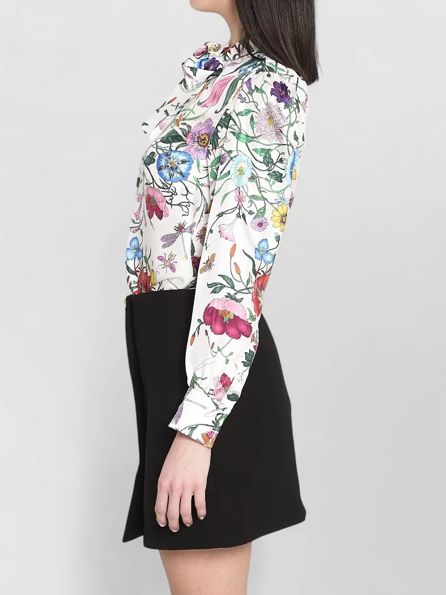 Gucci Silk Floral-Print Long-Sleeve Blouse