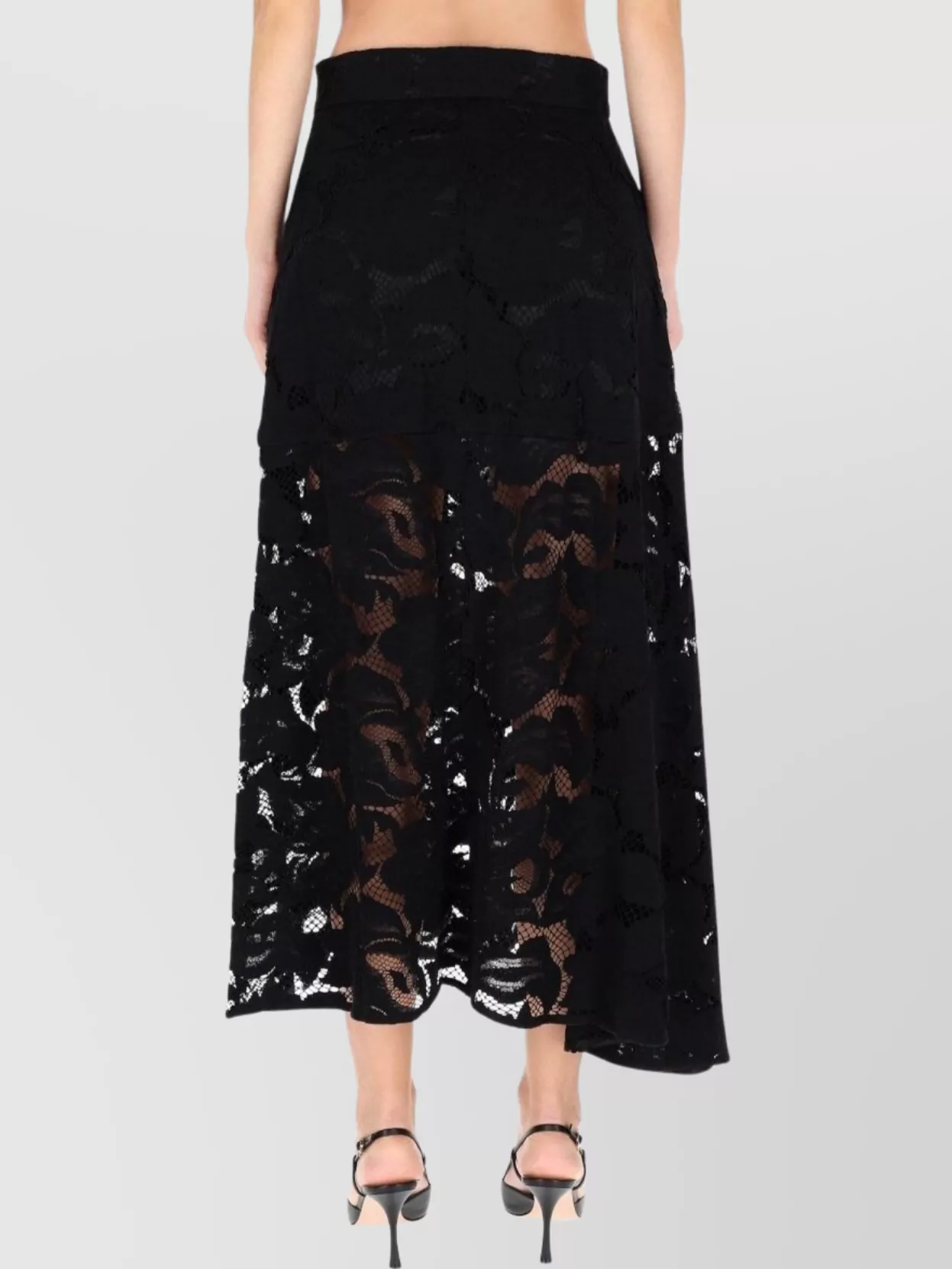 Patou High Waist Floral Midi Skirt With Lace