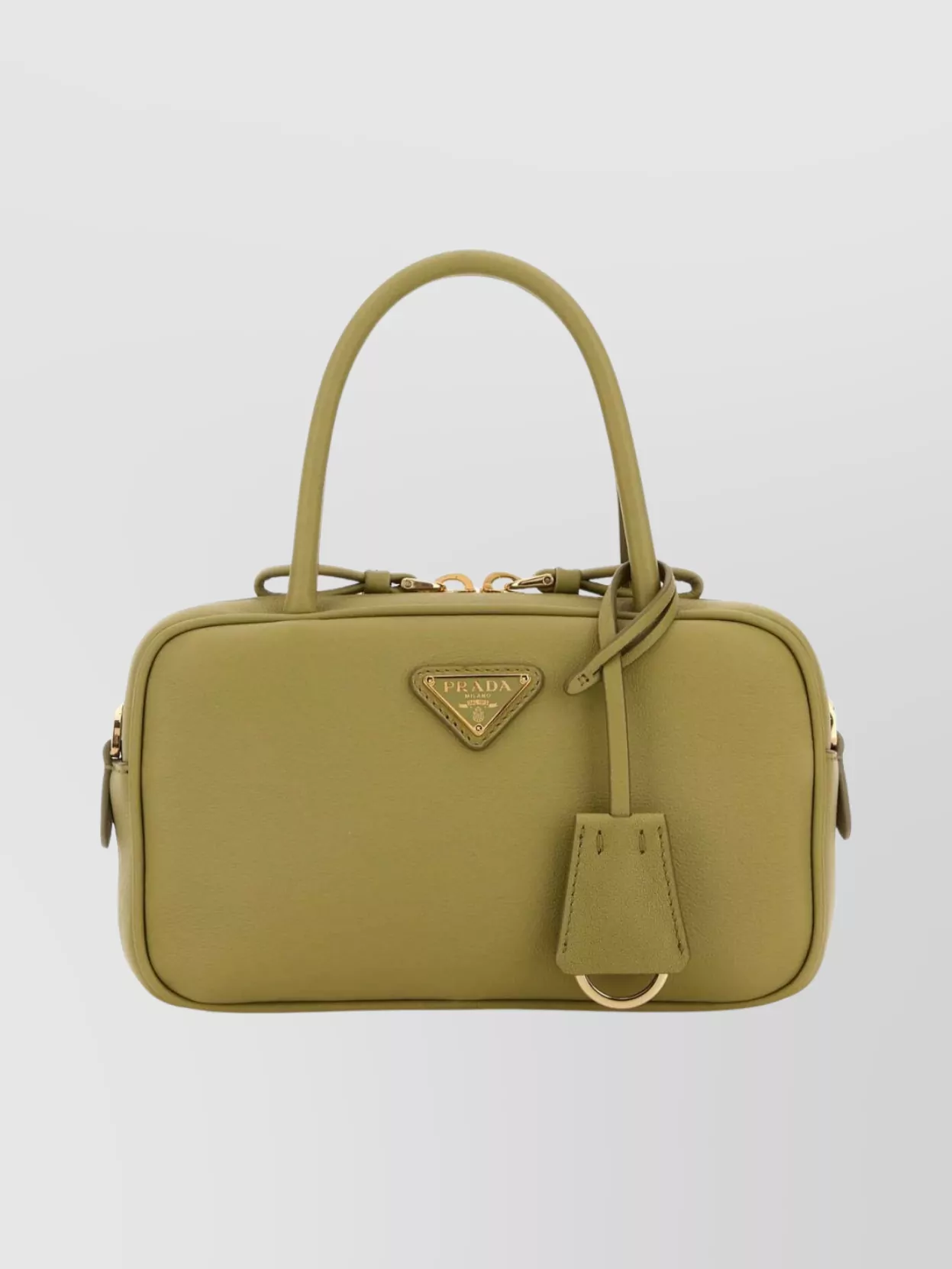 Prada Leather Handbag With Detachable Tag And Top Handles In Green