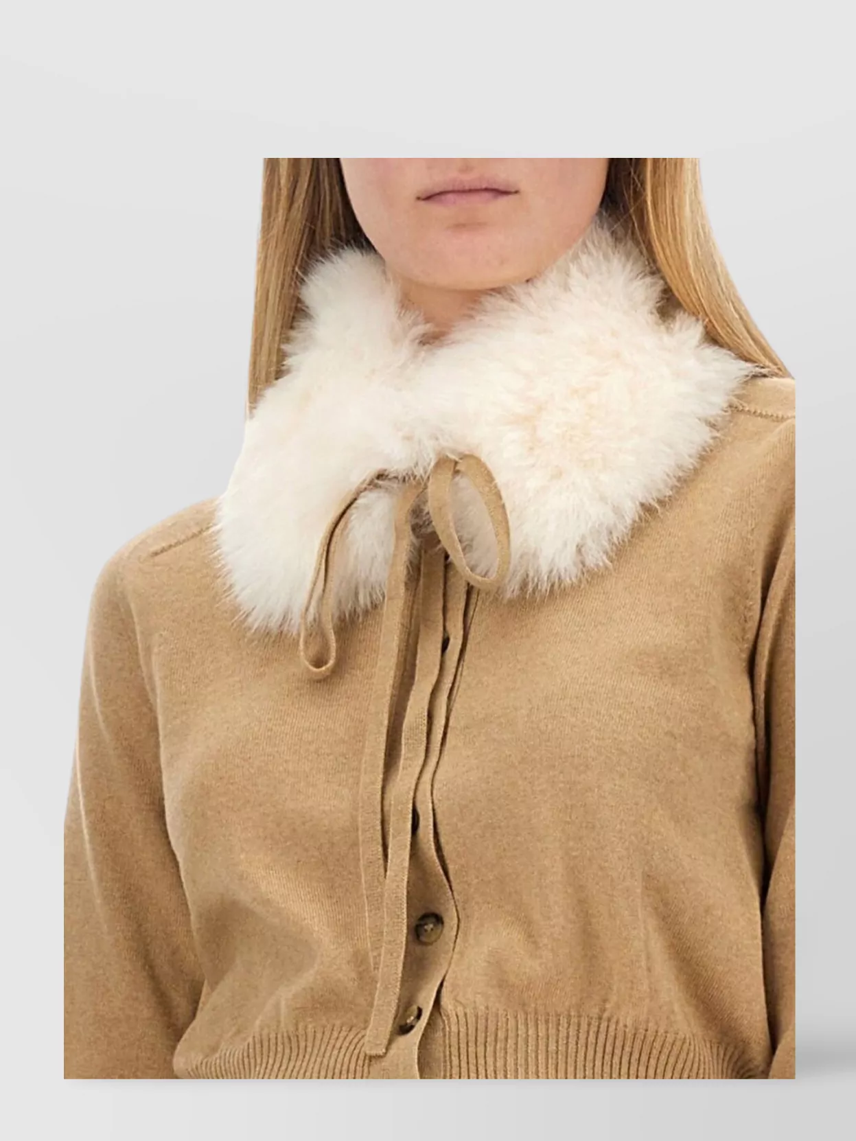 Sportmax Cropped Knit Shirt With Faux Fur Collar In Brown