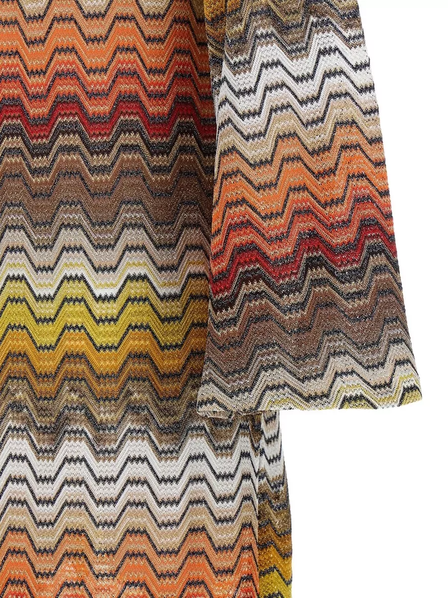 Missoni Metallic V-Neck Long-Sleeve Side-Slit Maxi Dress