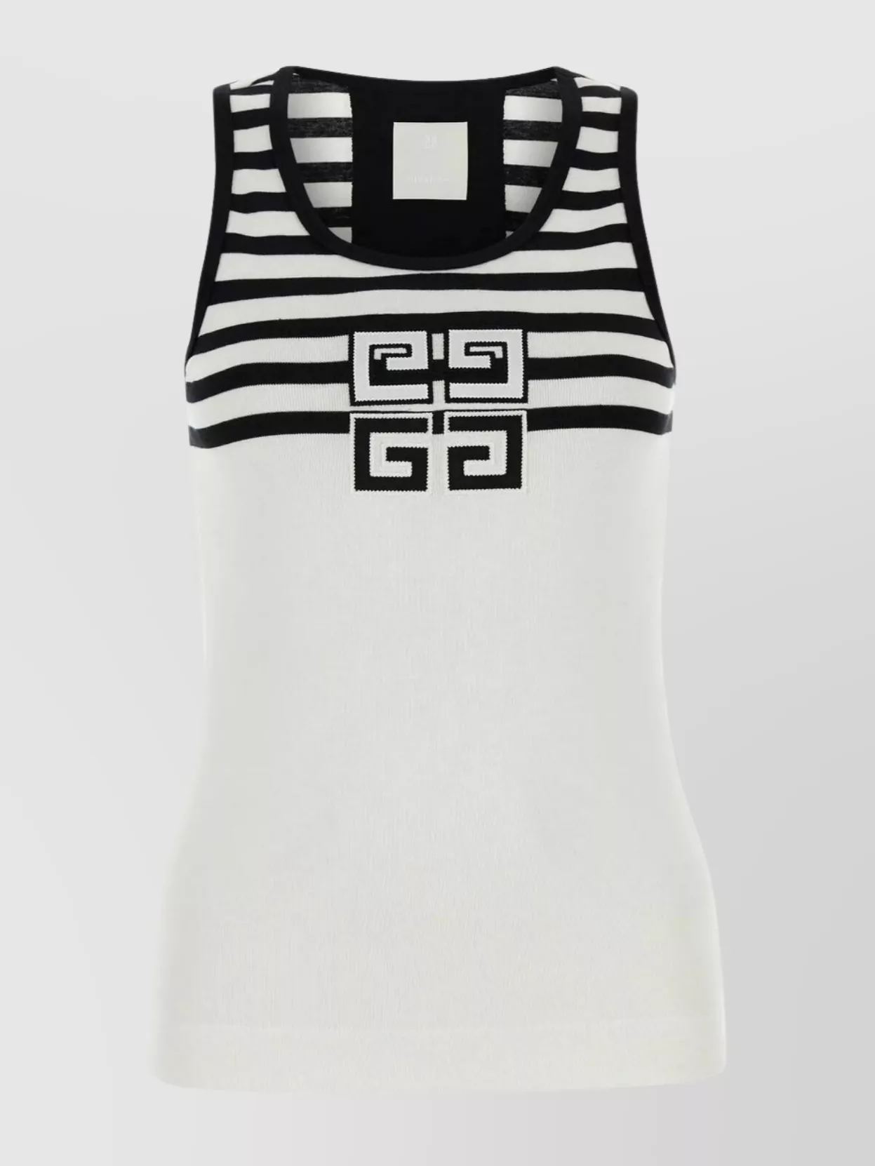 Shop Givenchy Tank Top With Round Neckline And Striped Embroidery In Black
