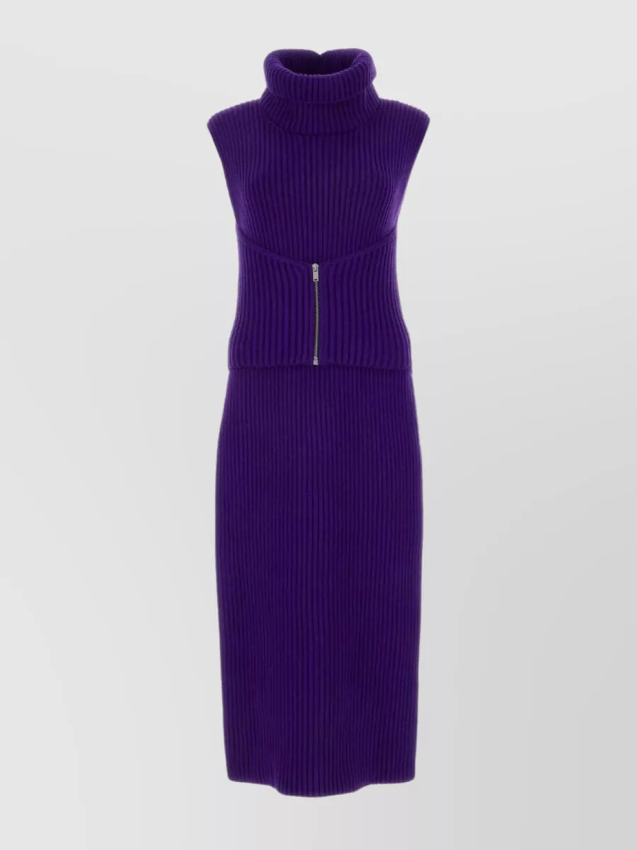Shop Jil Sander Sleeveless Ribbed Turtleneck Dress In Purple