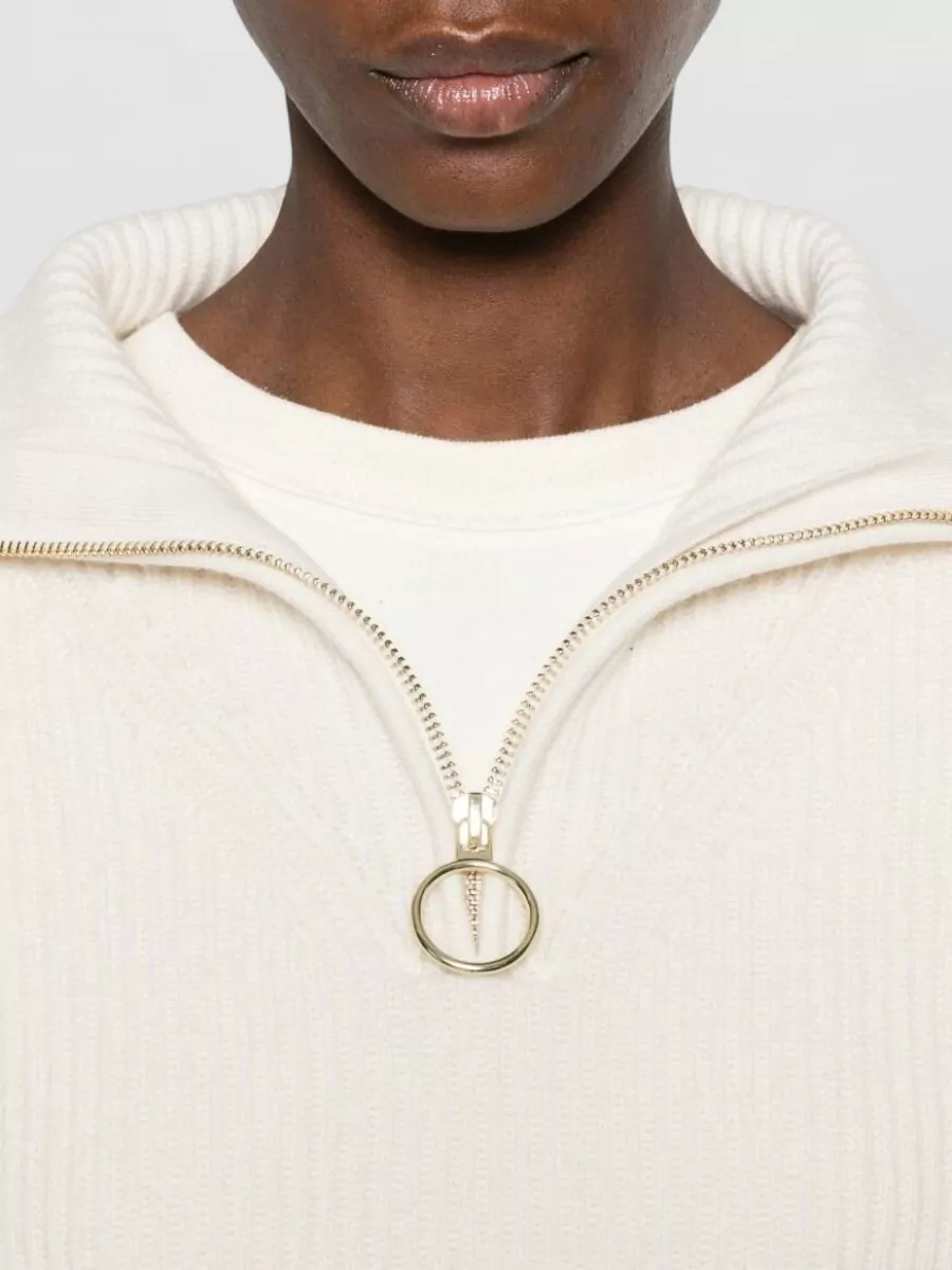 Forte Forte Cashmere Wool Ribbed High Neck Half Zip Sweatshirt
