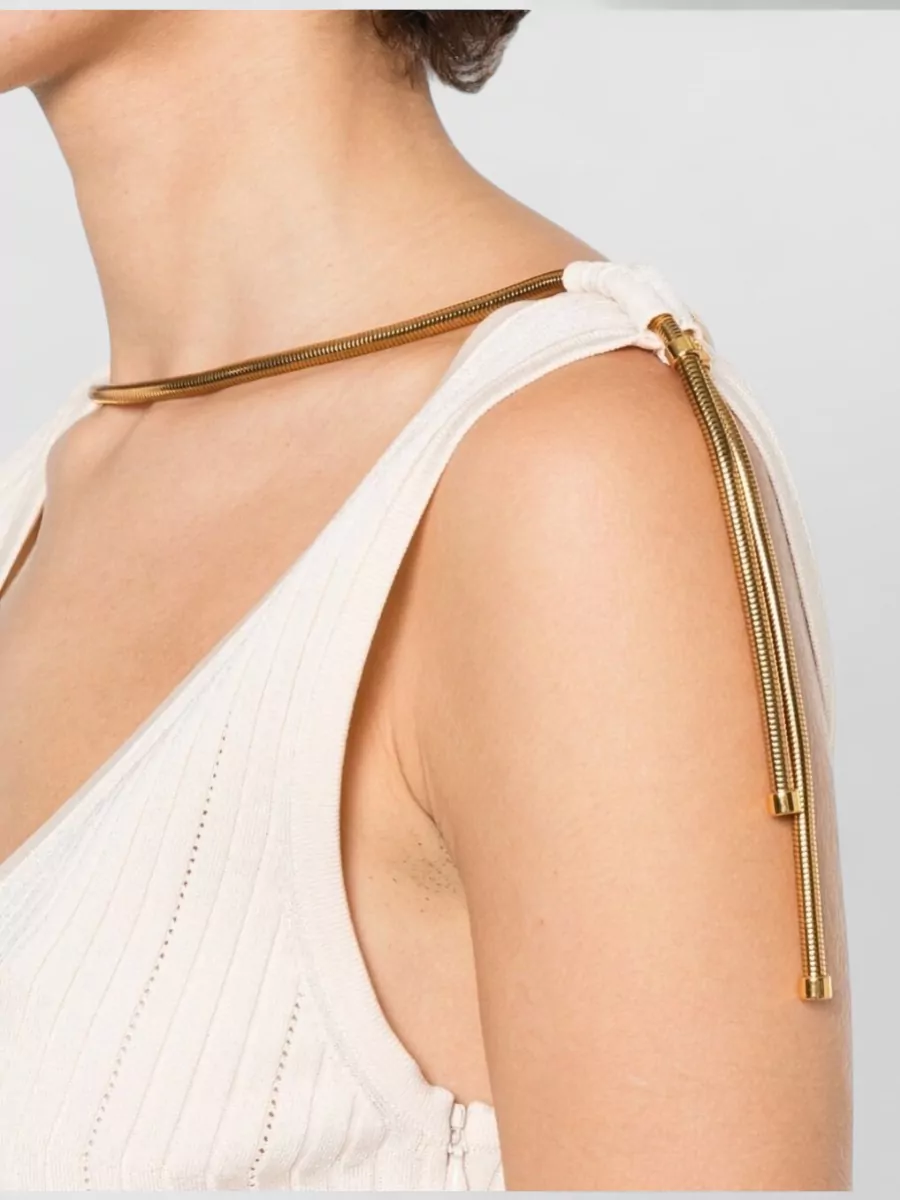 Elisabetta Franchi Ribbed V-Neck Sleeveless Midi Dress