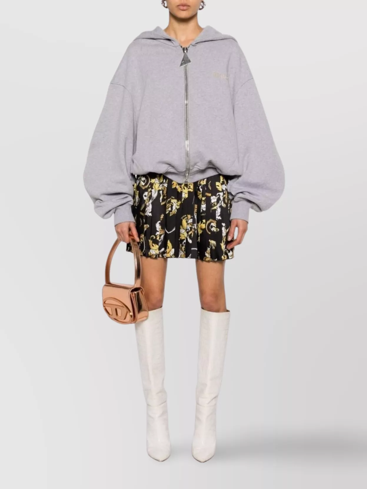 Versace Jeans Couture Logo Waistband Pleated Floral Skirt In Black