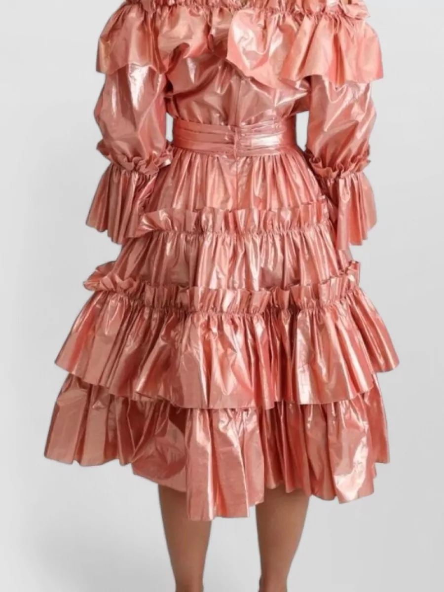 Dolce&Gabbana Silk Off-Shoulder Tiered Ruffled Midi Dress