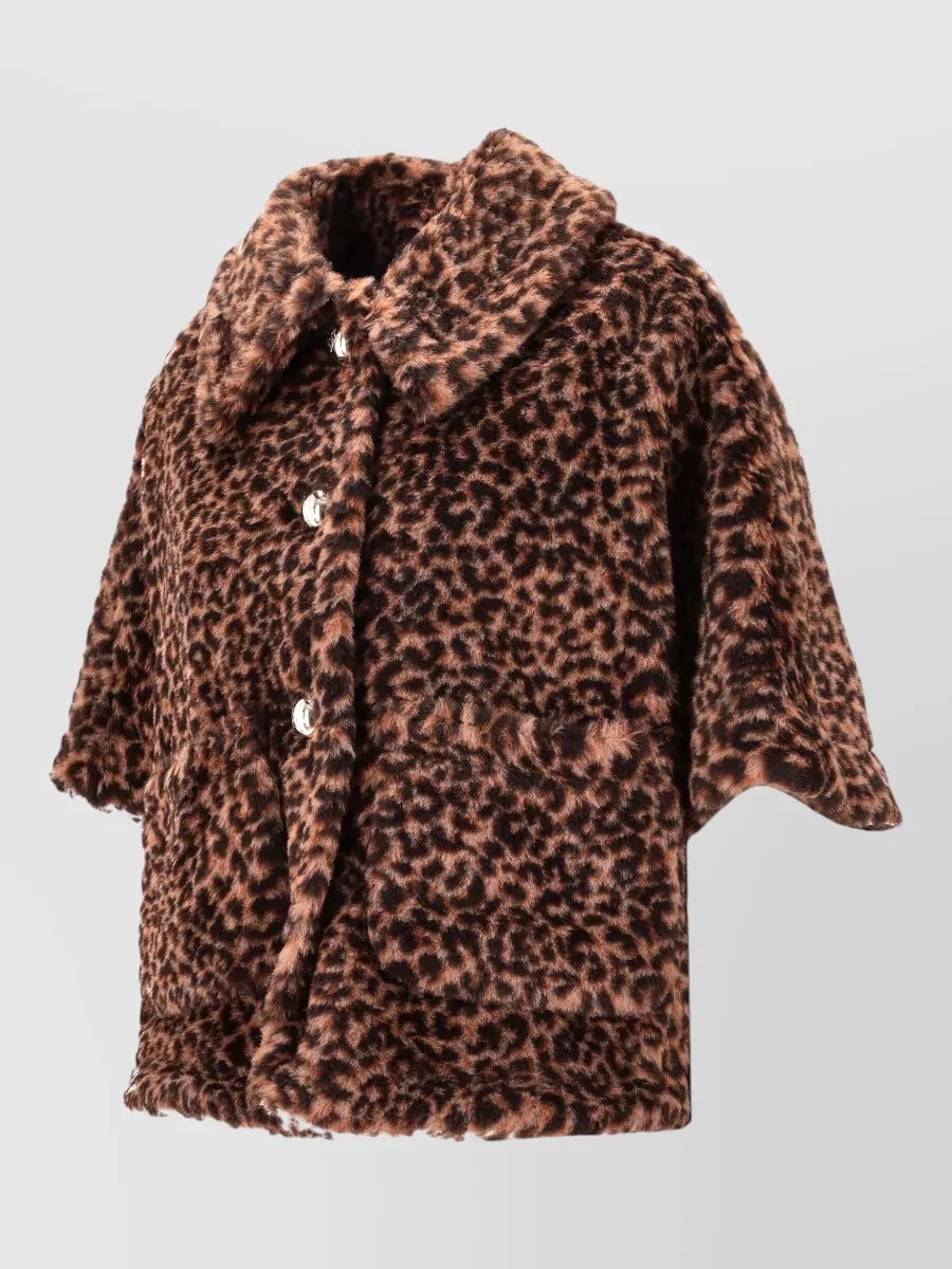 Max Mara Animal Print Faux Fur Short Sleeve Jacket