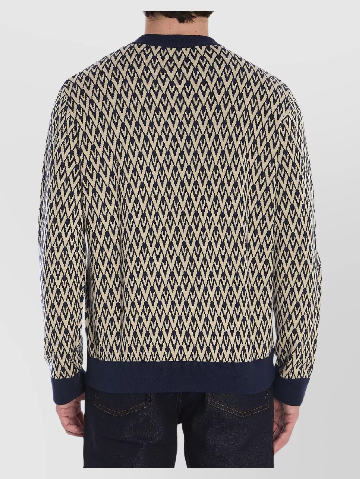 Valentino Garavani Jacquard V Pattern Wool Crew Neck Jumper