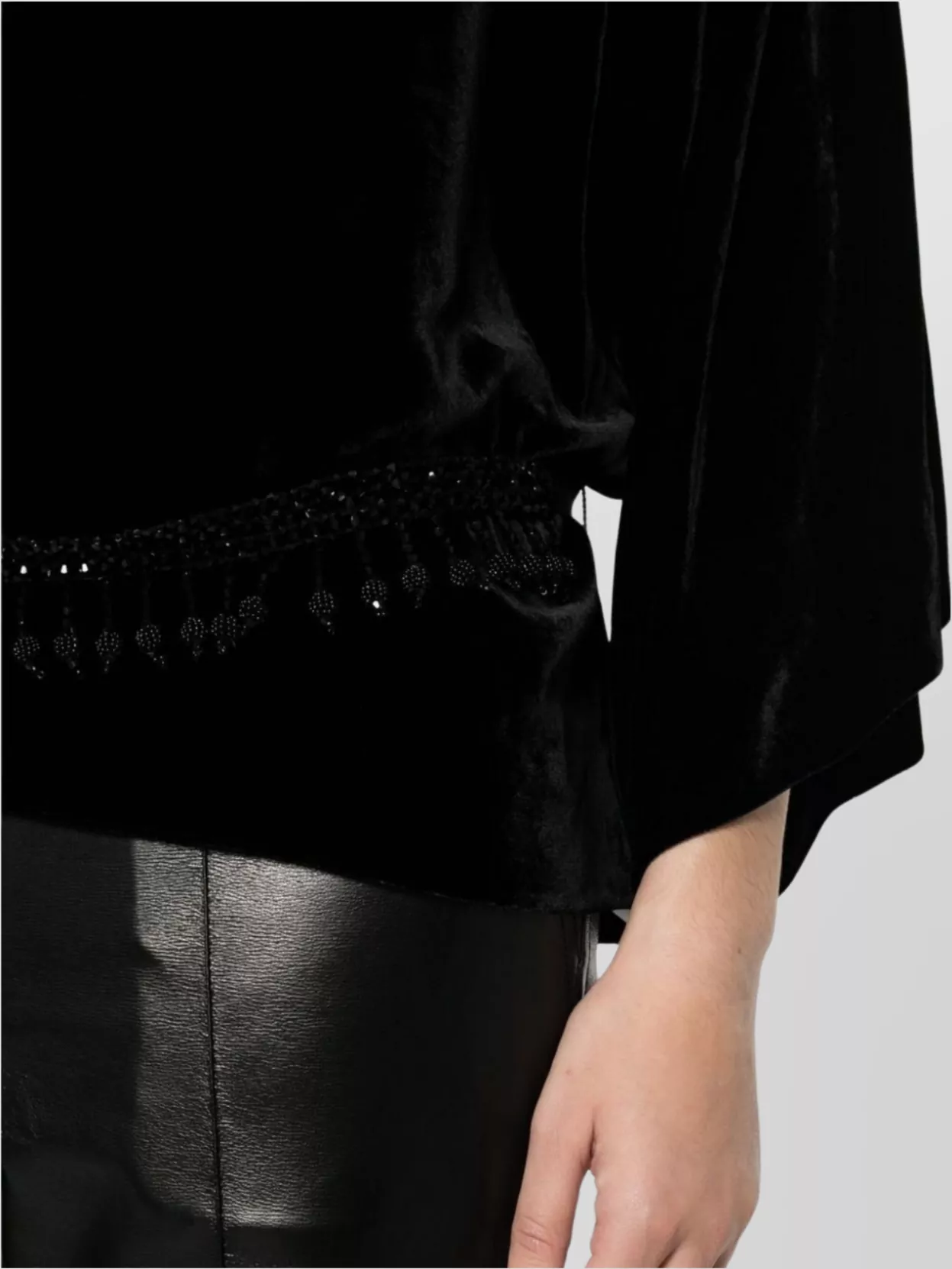 Parosh Velvet Top With Embellished Waist And Loose Sleeves
