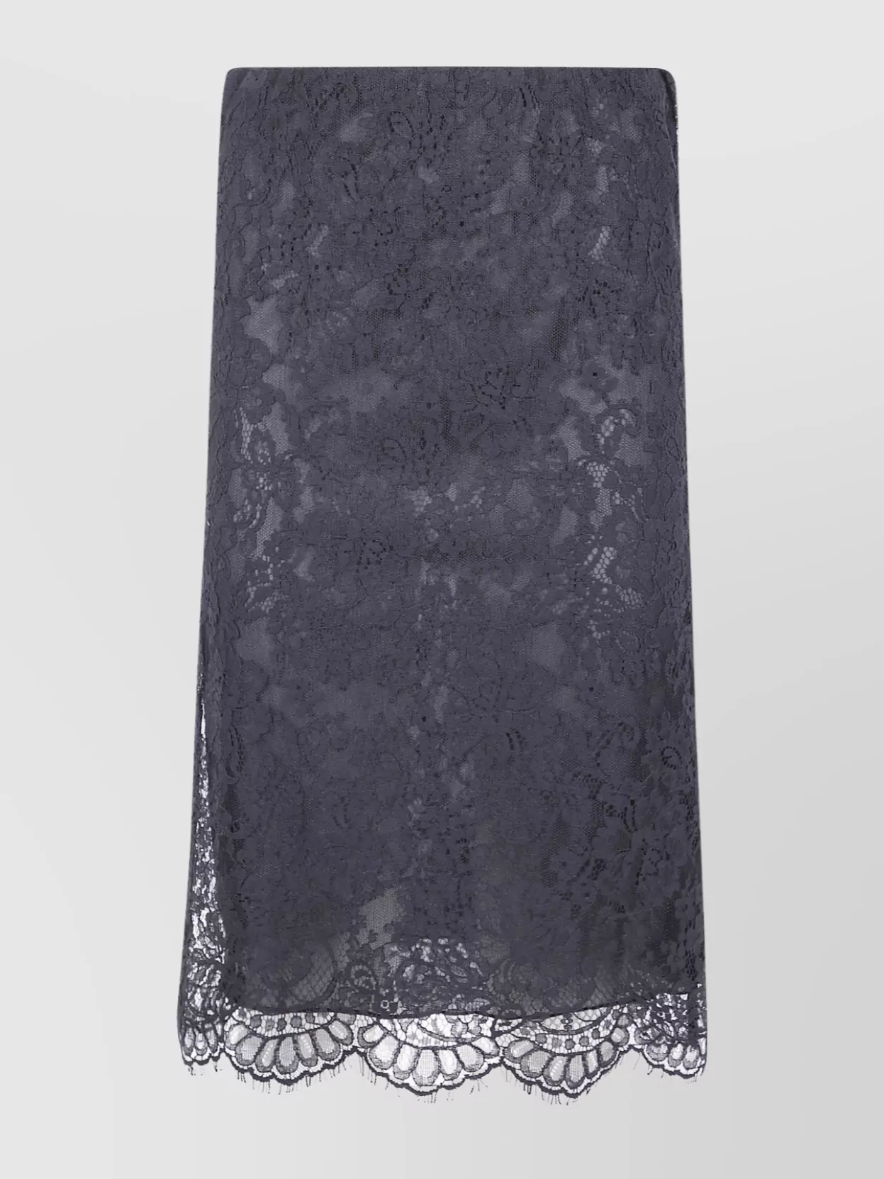 Semicouture Sheer Lace Overlay Skirt With Scalloped Hem In Blue