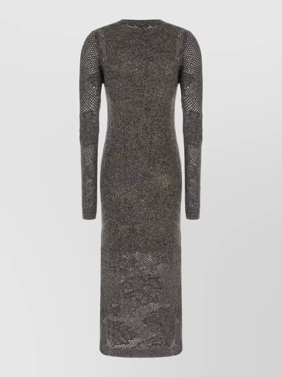 Brunello Cucinelli Mohair wool floral lace v-neck long-sleeve knitted maxi dress