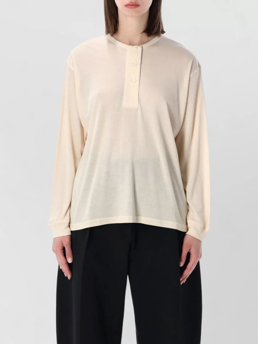 Studio Nicholson lyocell ribbed long-sleeve grandad-collar top