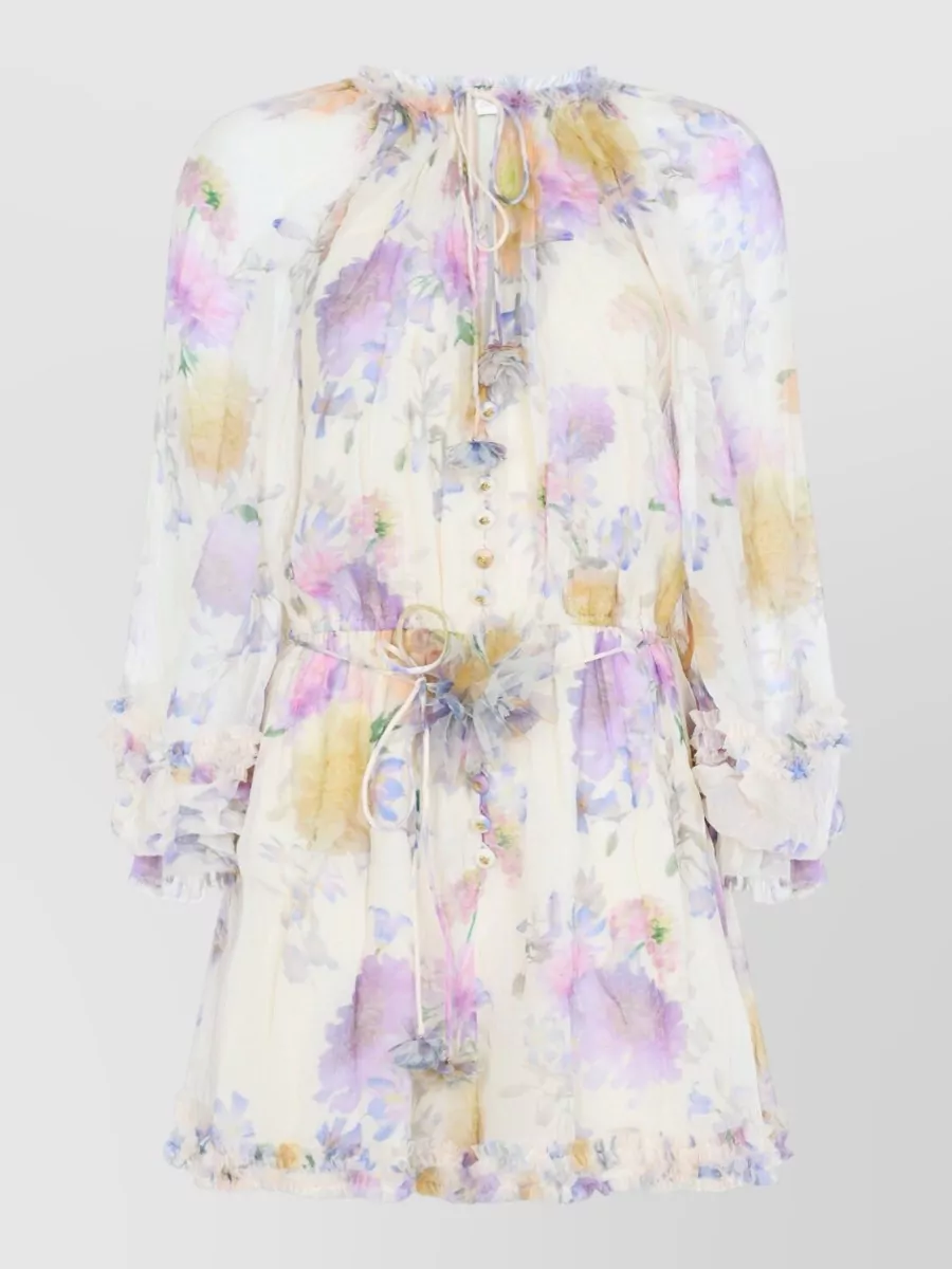 Zimmermann Viscose Floral Print Long Sleeve Playsuit