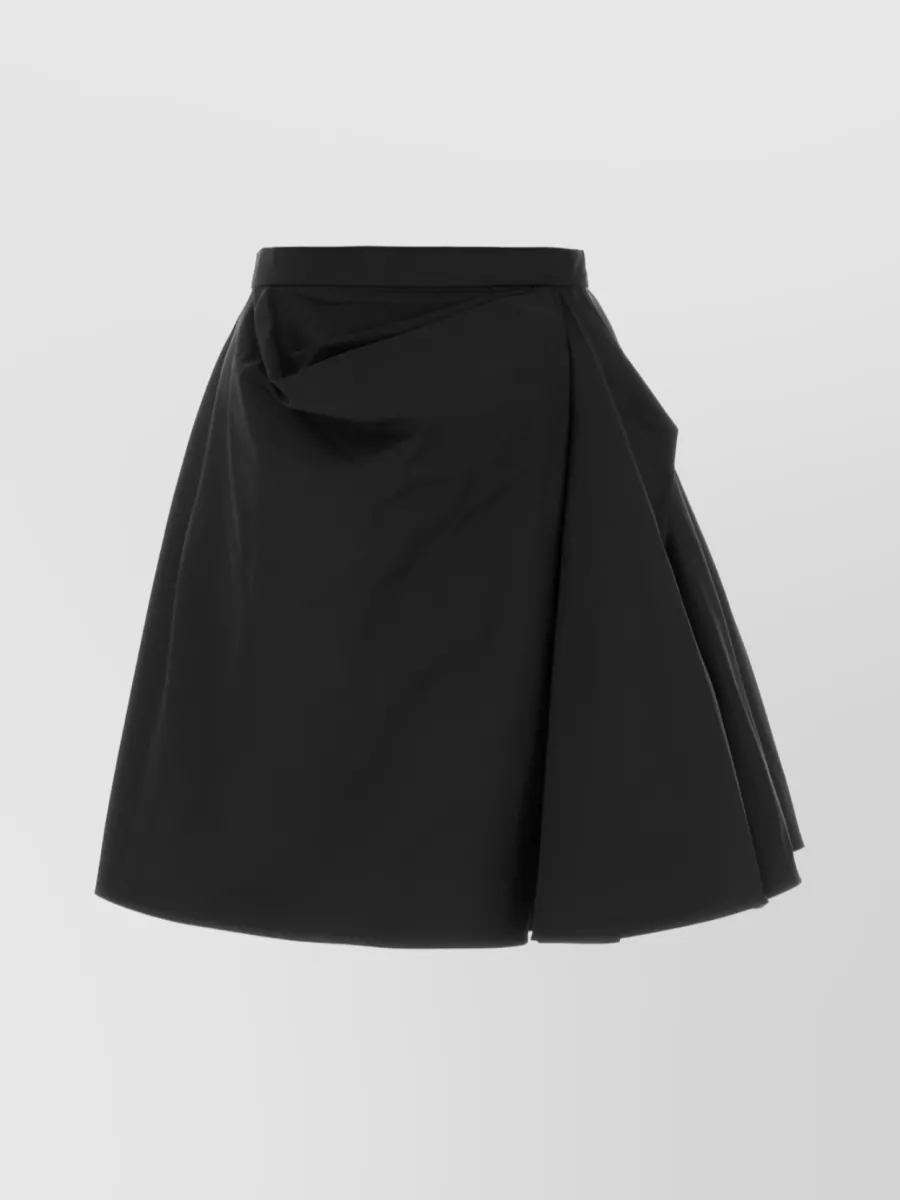 Shop Alexander Mcqueen Cotton Draped A-line Mini Skirt In Black