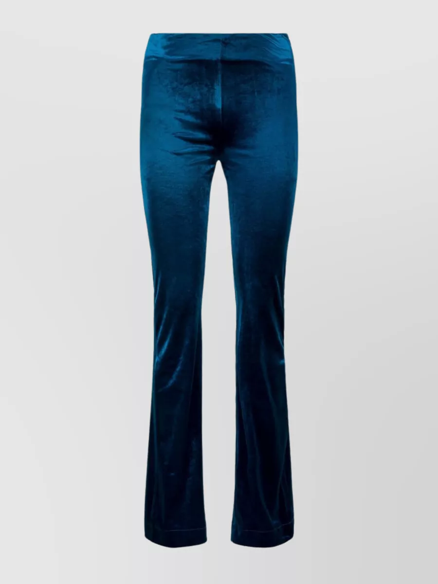 Shop Atlein Stretch Velvet High Waist Flared Trousers In Blue