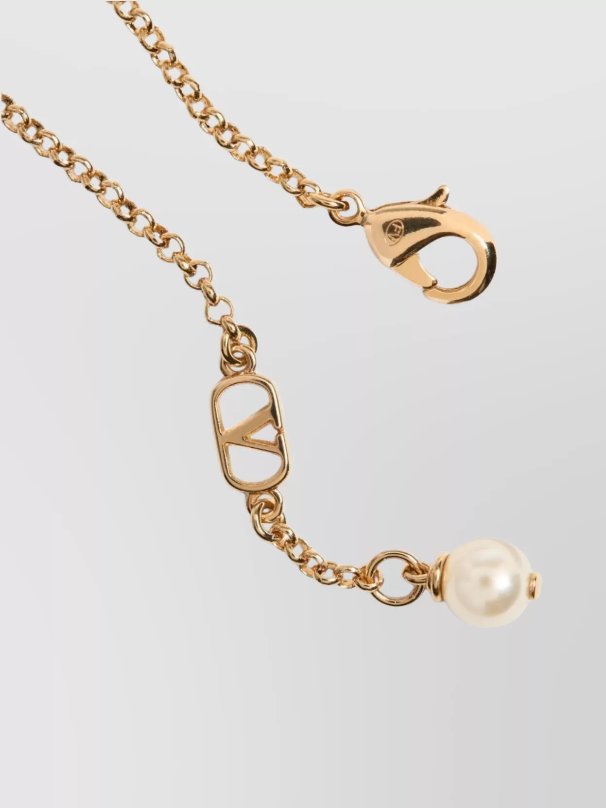 Valentino Garavani Logo Chain Bracelet Faux-Pearl Accent
