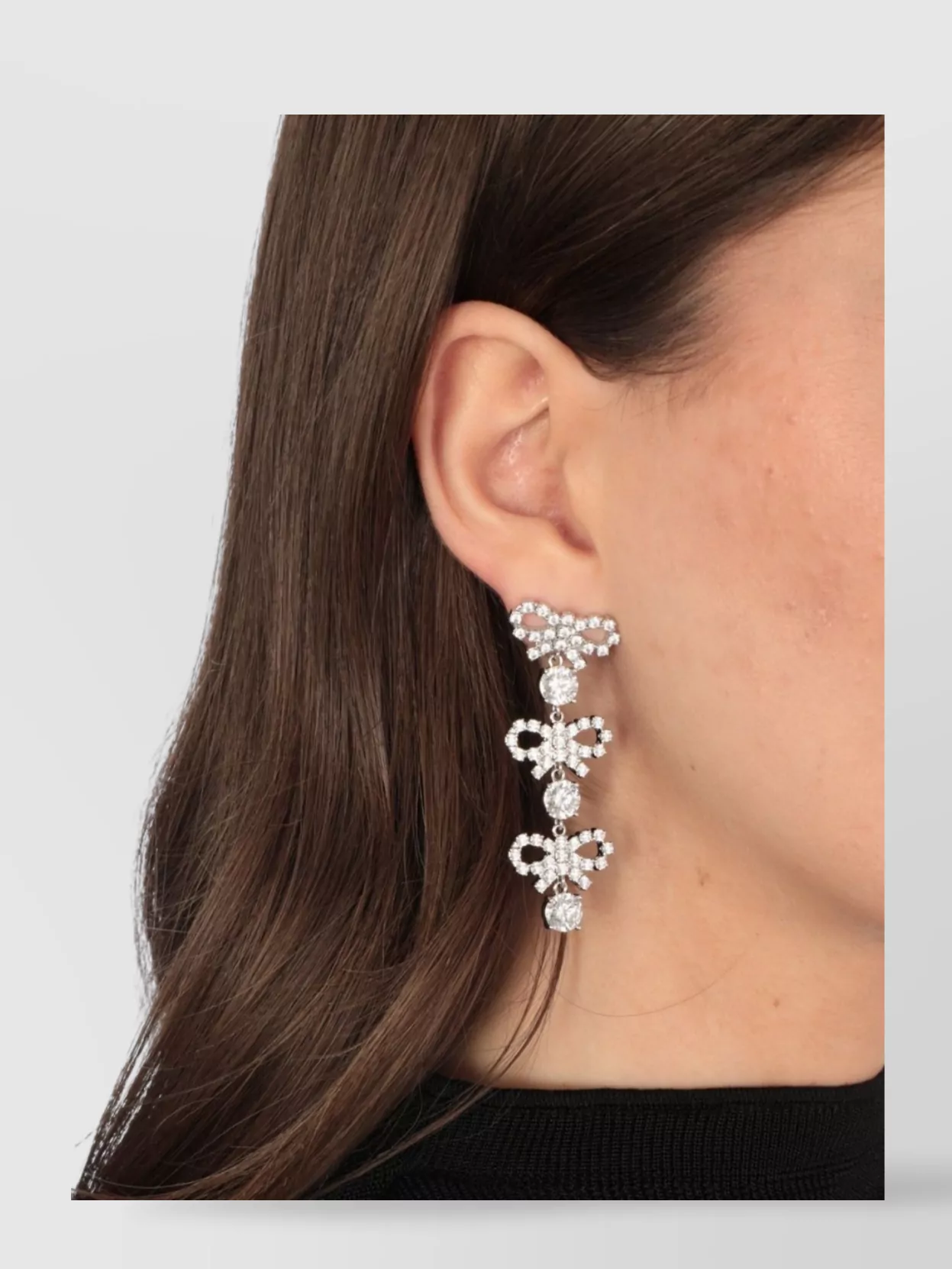 Self-Portrait Bow Brass Crystal Dangling Earrings