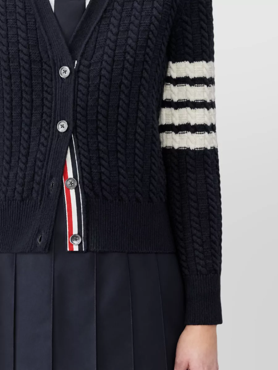 Thom Browne Cable-Knit V-Neck Wool Cardigan
