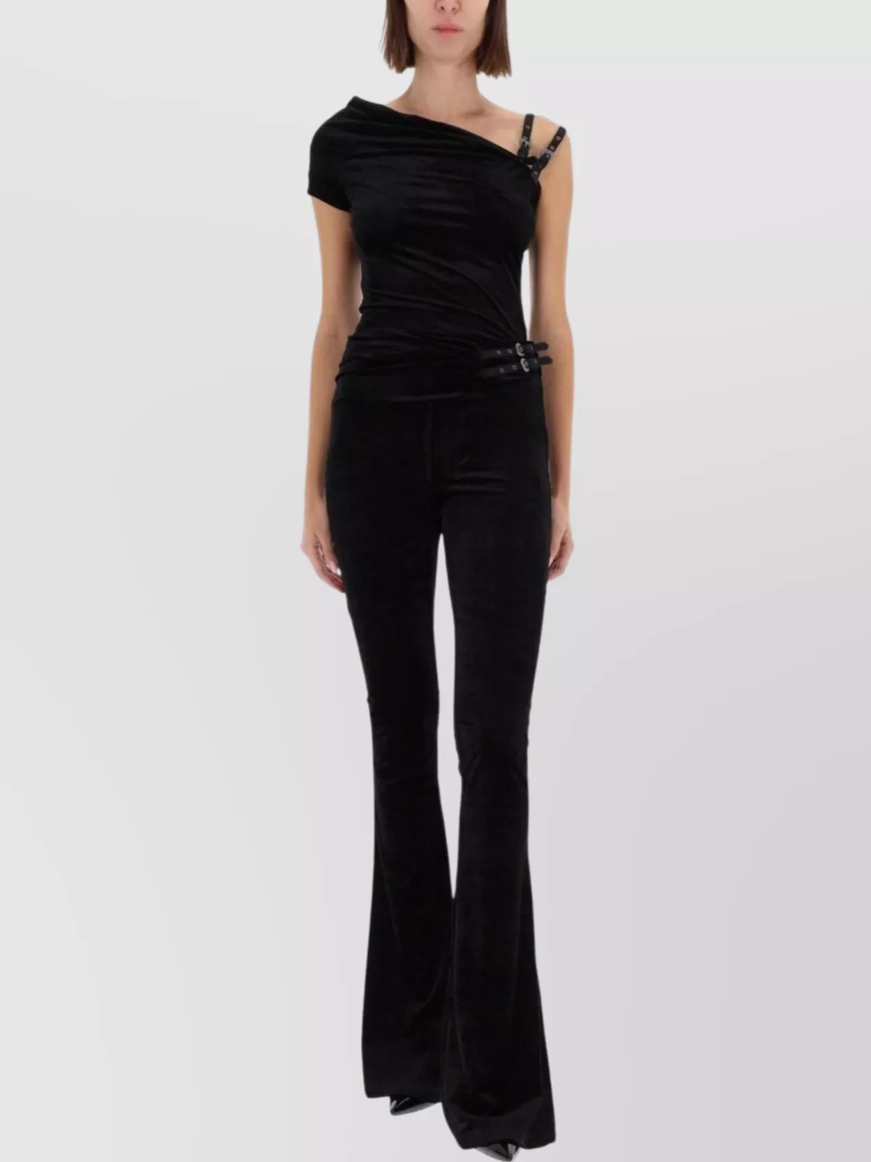 Versace Jeans Couture Asymmetric Velvet Top Fitted Silhouette Strap In Multi