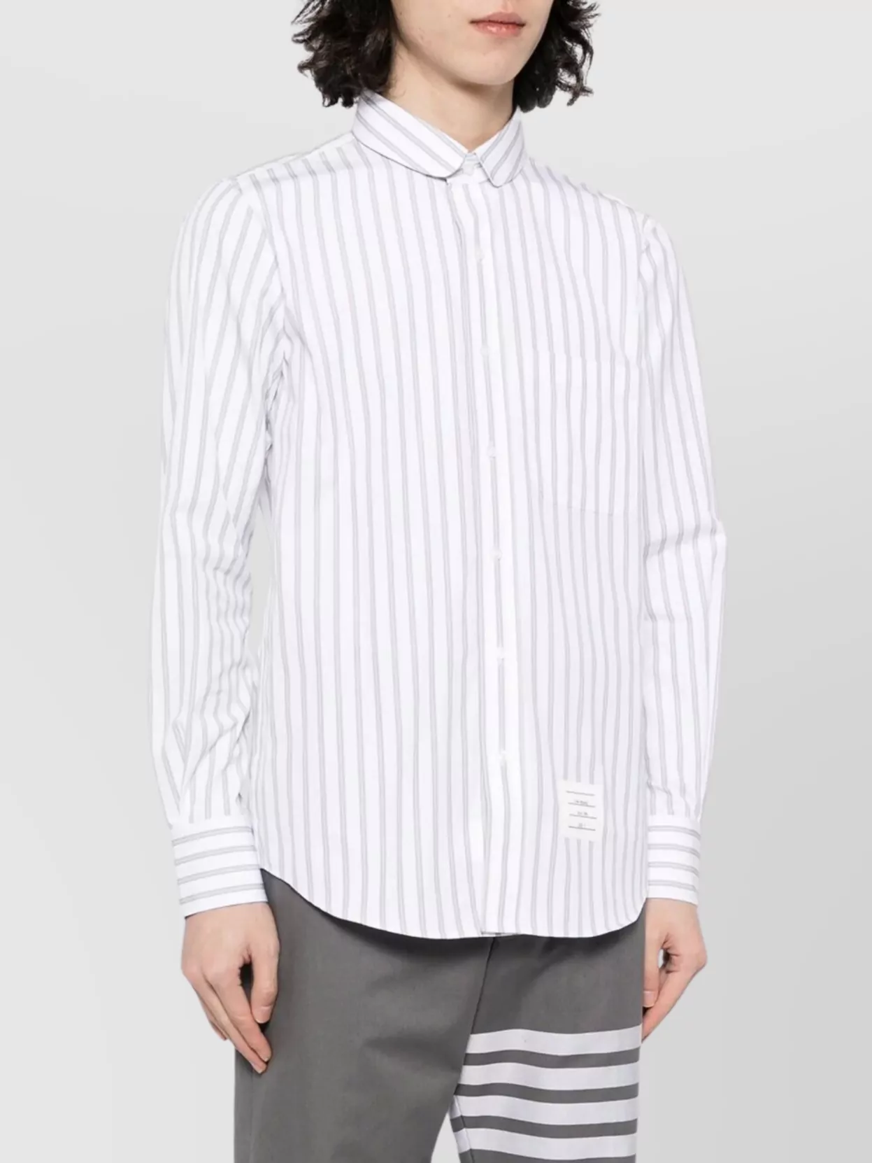 Thom Browne Straight Fit Mini Round Collar Shirt