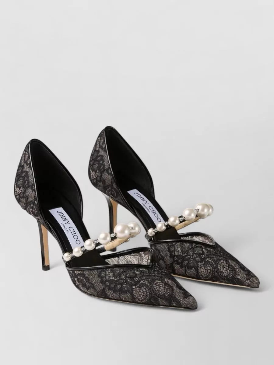 Jimmy Choo lace pearl embellished pointed-toe leather pumps