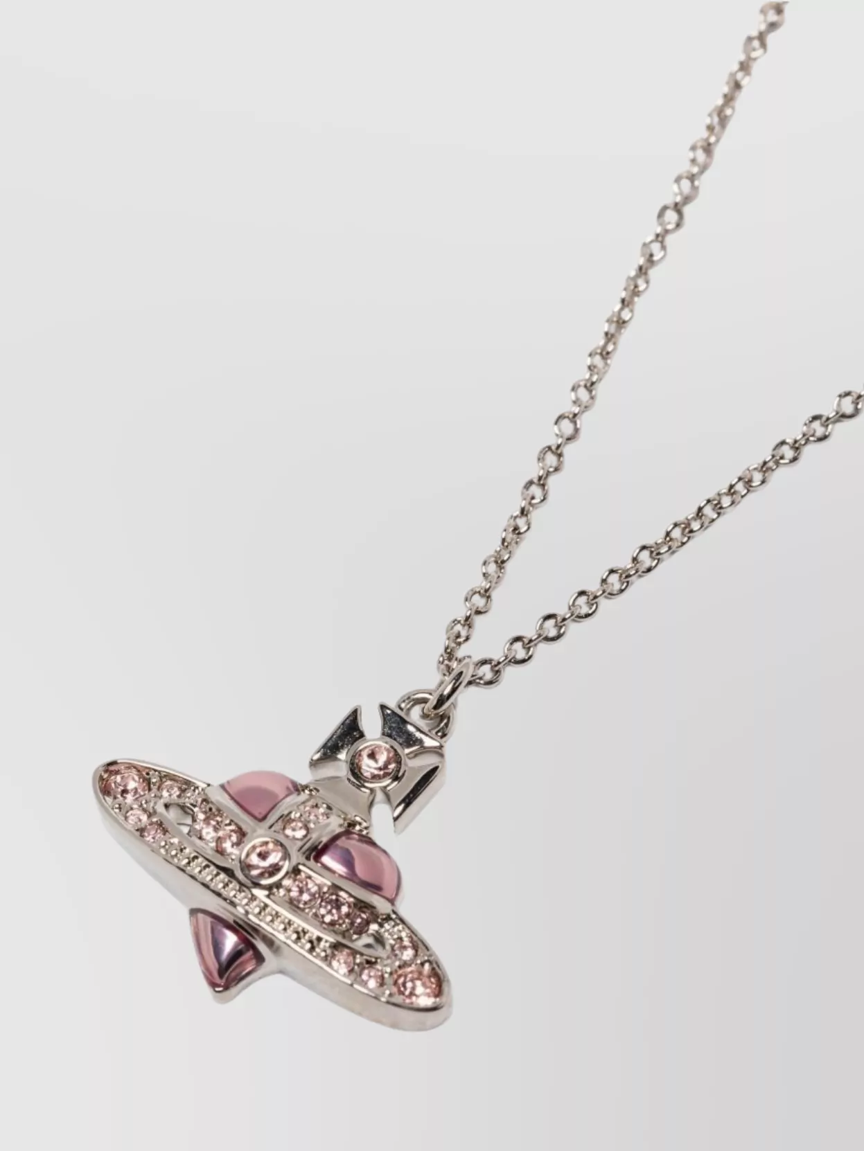 Vivienne Westwood Link Chain Pendant Necklace Pink Gemstones In White