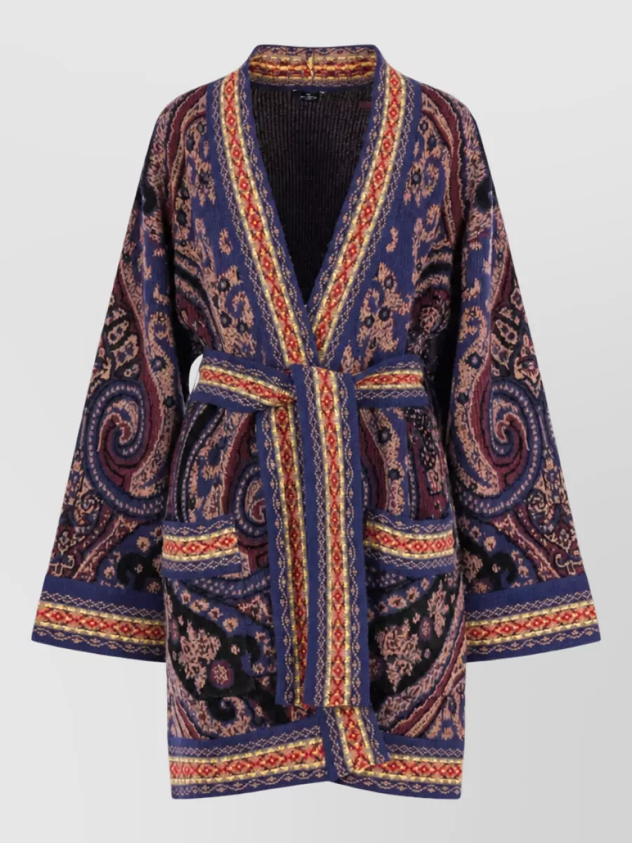 Etro paisley print belted wool blend robe