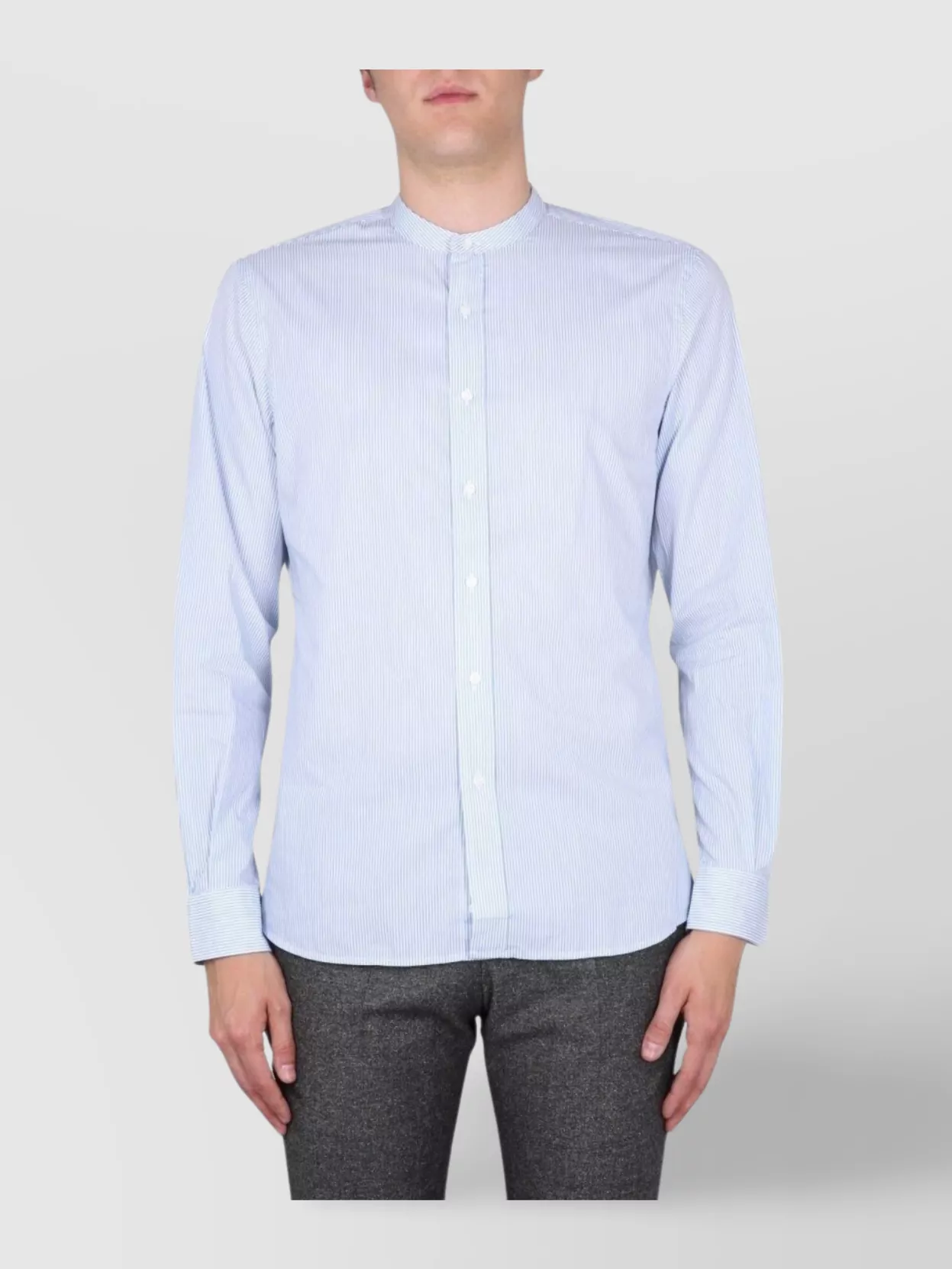 ASPESI STRIPED MANDARIN COLLAR SHIRT WITH LONG SLEEVES