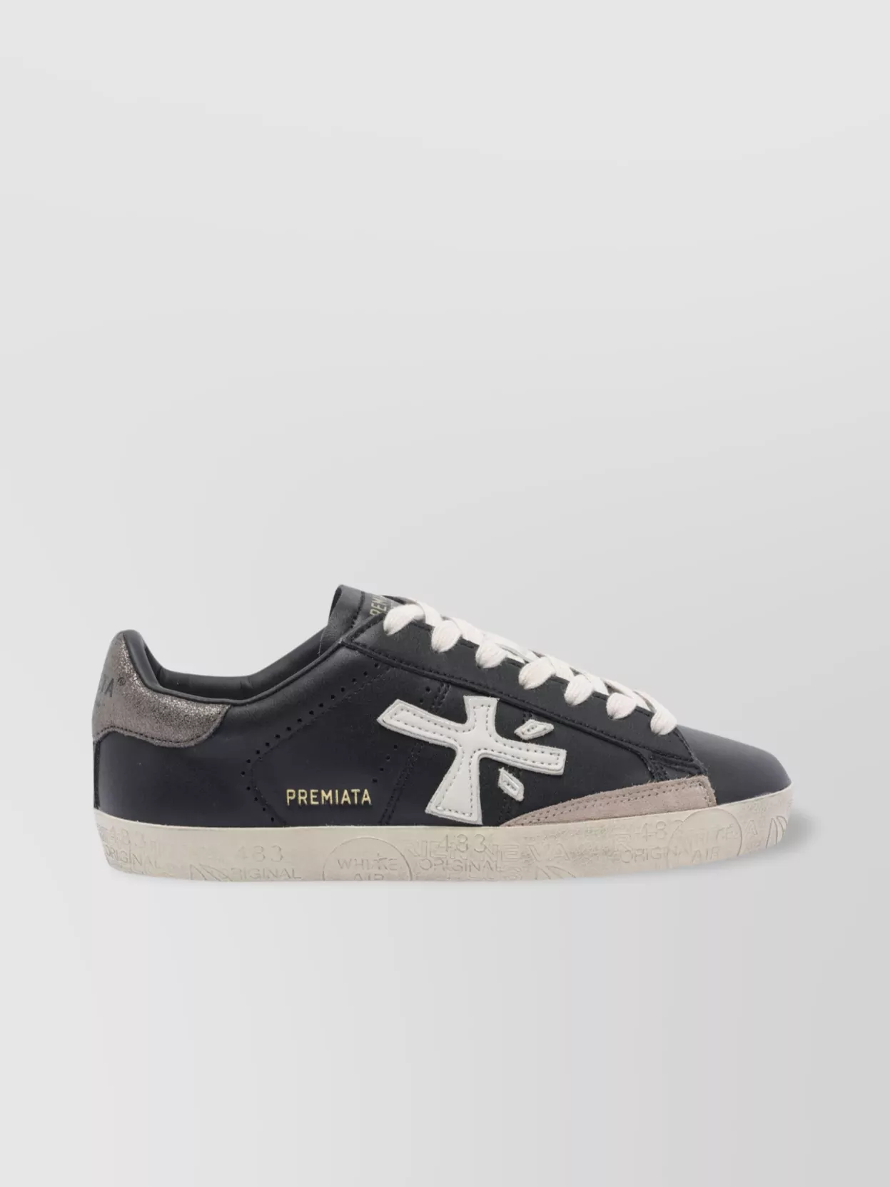 Premiata Low Top Leather Sneakers With Contrast Heel Tab