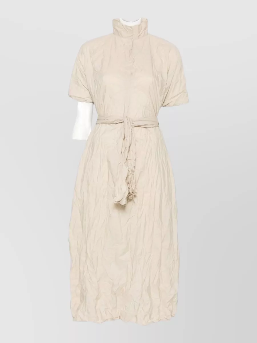 Daniela Gregis Cotton High-Neck Short-Sleeve Belted Midi Dress