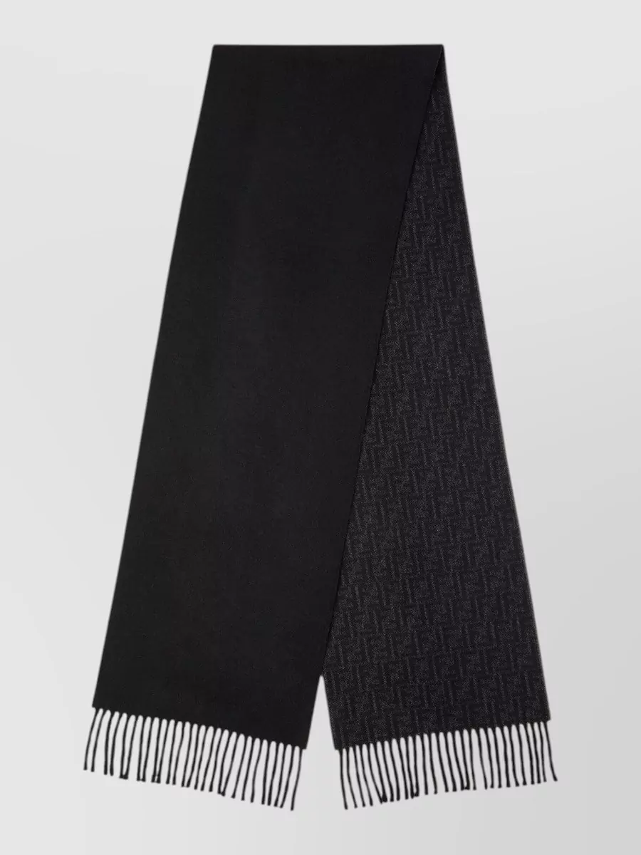 Fendi cashmere wool fringed logo-jacquard scarf