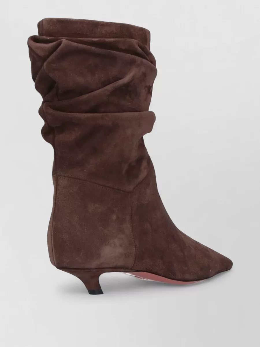 Amina Muaddi Pointed Toe Kitten Heel Slouchy Suede Boots