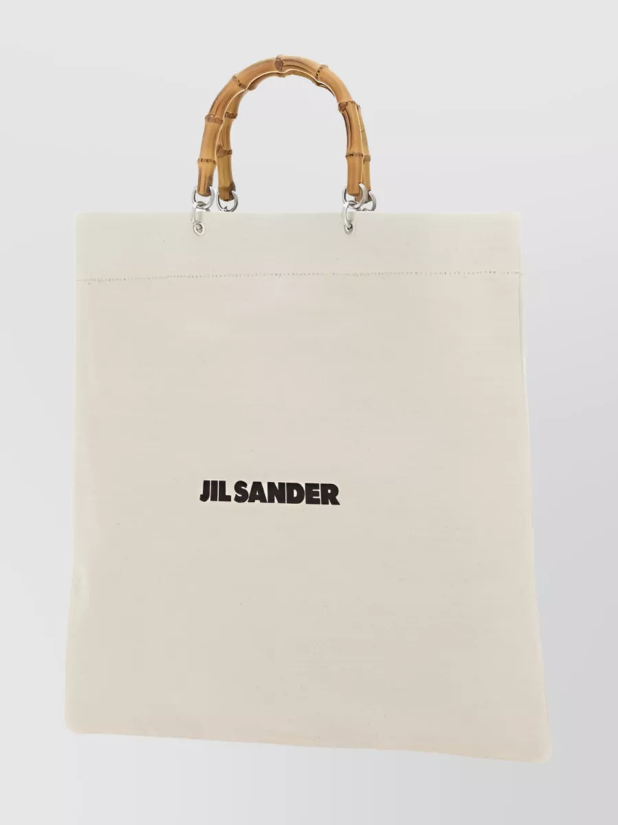 Shop Jil Sander Bamboo Handle Tote Bag In White
