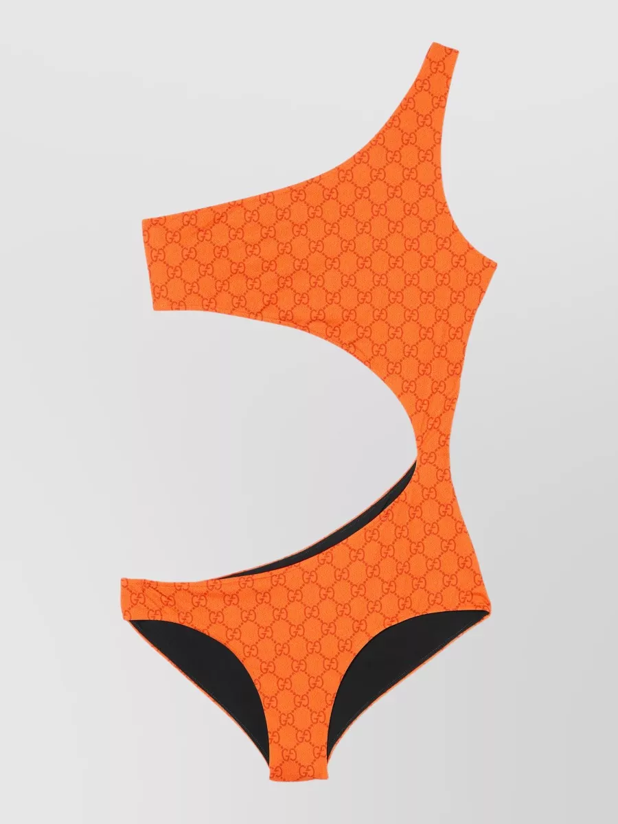 Gucci Asymmetric One-Shoulder Logo-Print Swimsuit