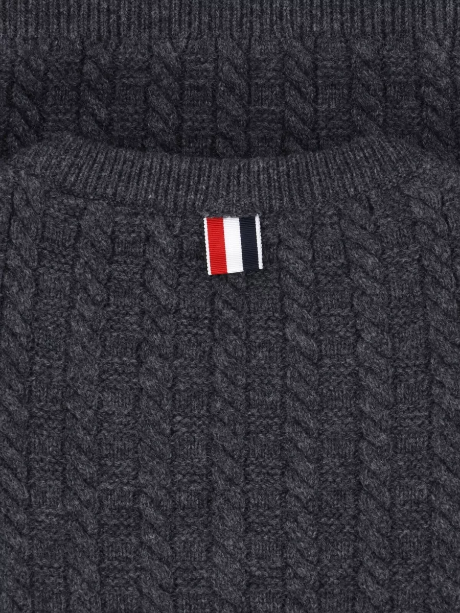 Thom Browne Cable-Knit Merino Wool Crewneck Sweater