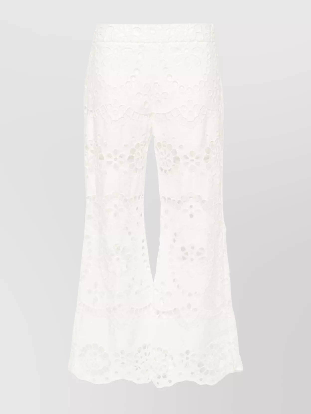 Shop Zimmermann Floral Lace Scalloped Wide Leg Trousers In White