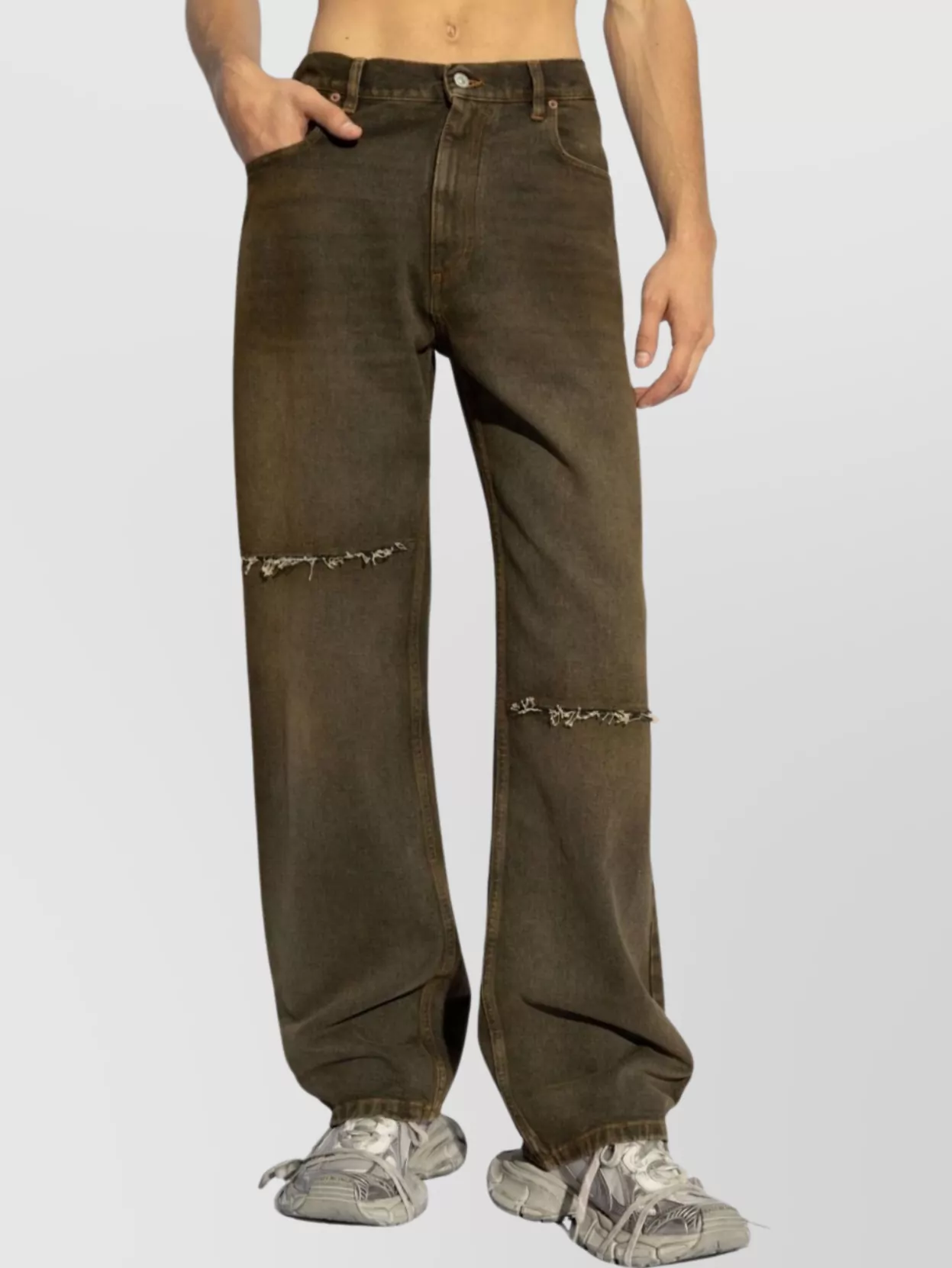 Mm6 Maison Margiela Mid-Rise Wide Leg Denim Jeans With Ripped Detailing