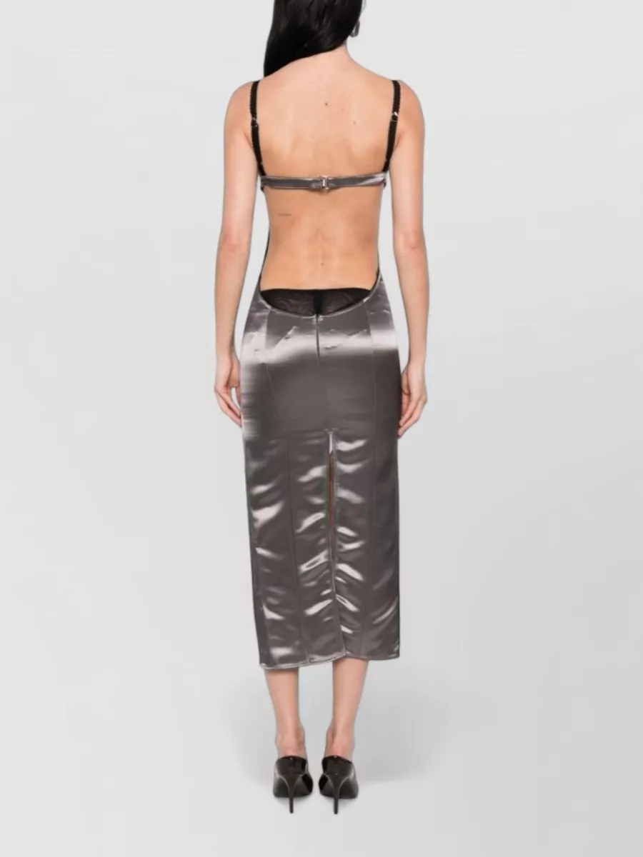 The Attico Satin Square-Neck Open-Back Midi Dress