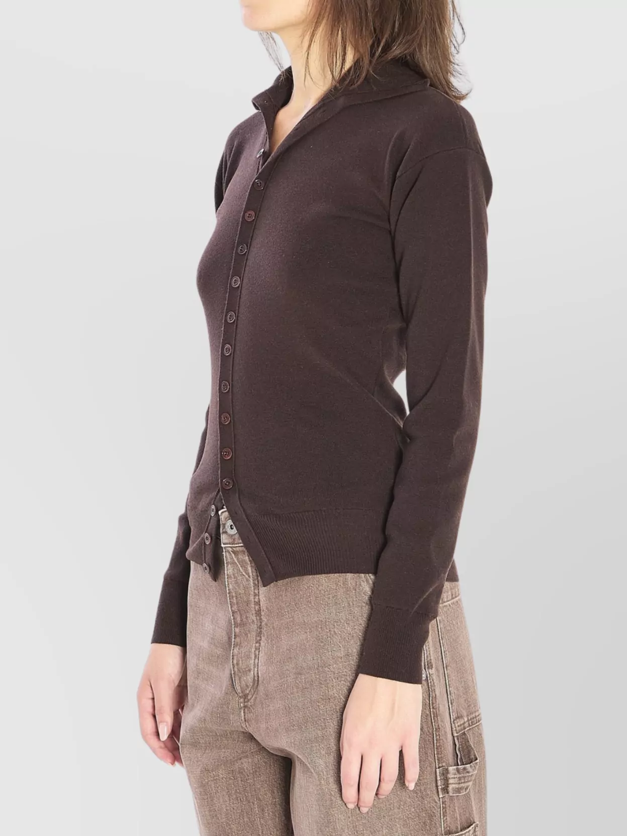 Lemaire Fitted Cardigan Featuring Stand-up Collar In Brown