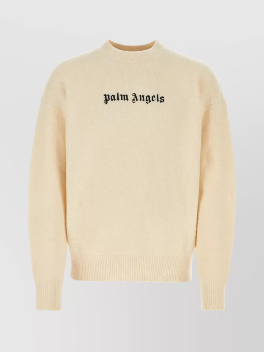 Shop Palm Angels Wool Blend Crew-neck Sweater In Cream