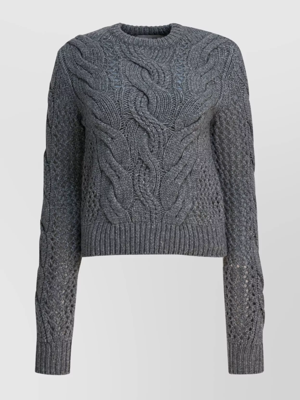 Sportmax Wool-blend Crewneck Sweater With Braids In Gray
