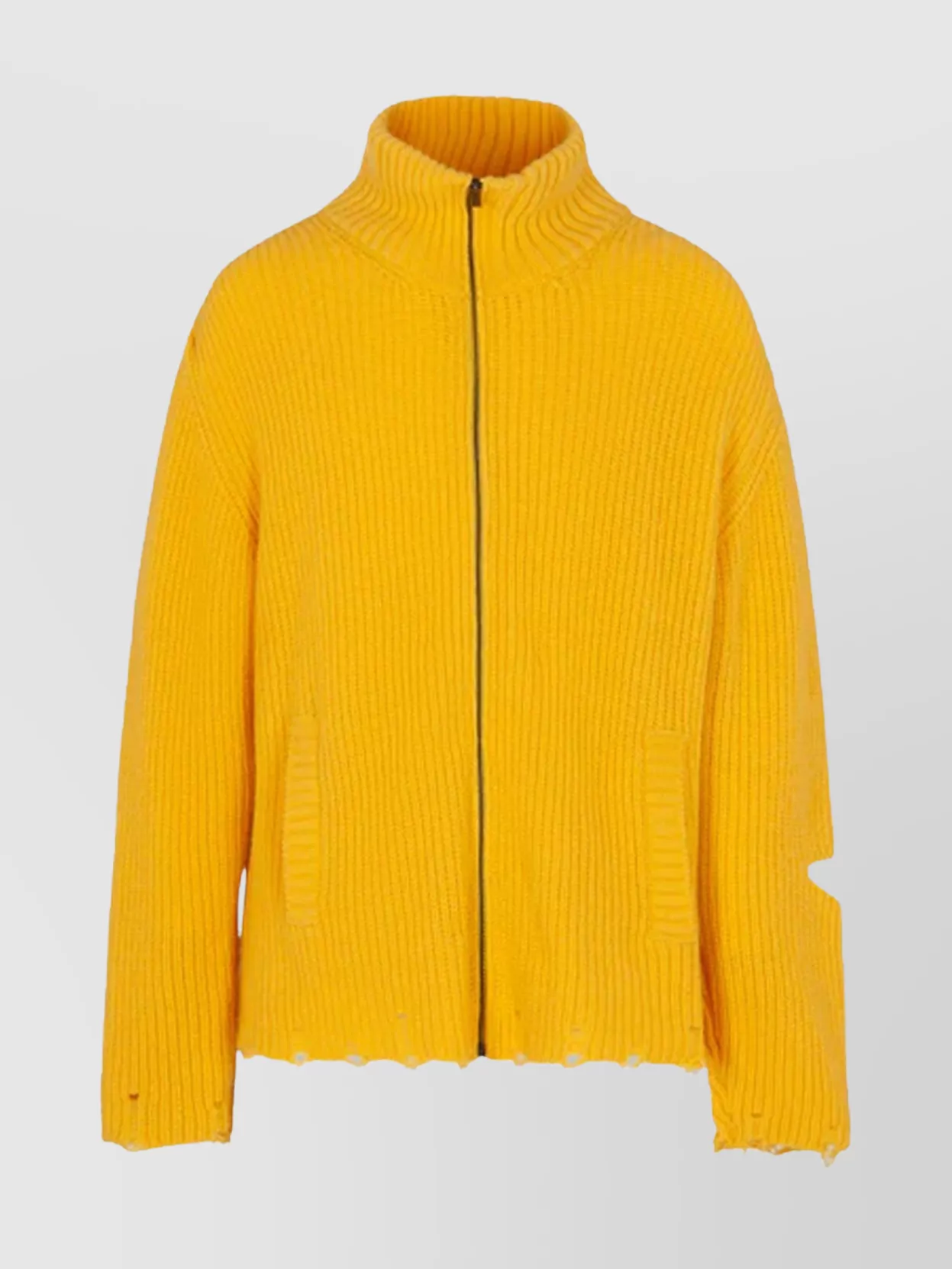 A Paper Kid Distressed Hem Knitted Jacket With Front Pockets In Yellow