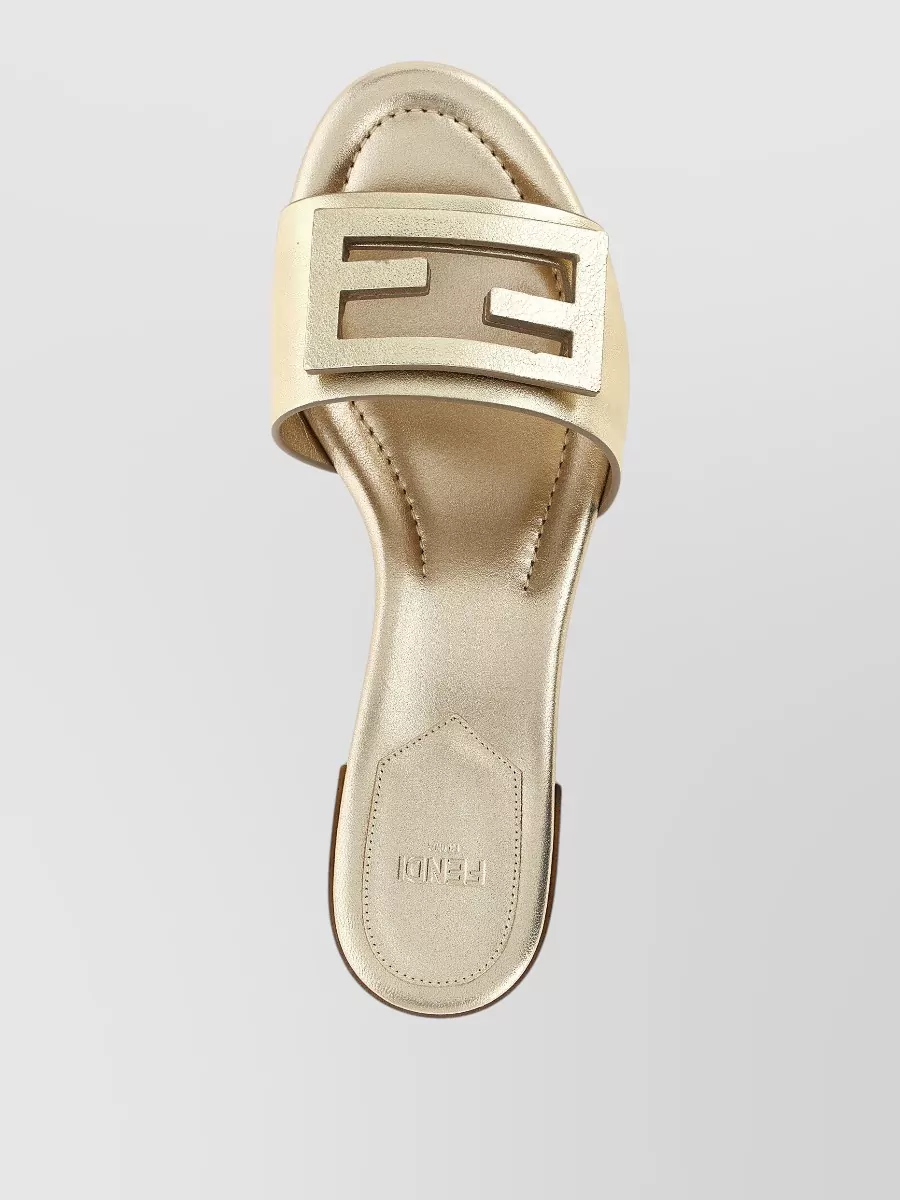 Fendi Leather Metallic Block-Heel Slides