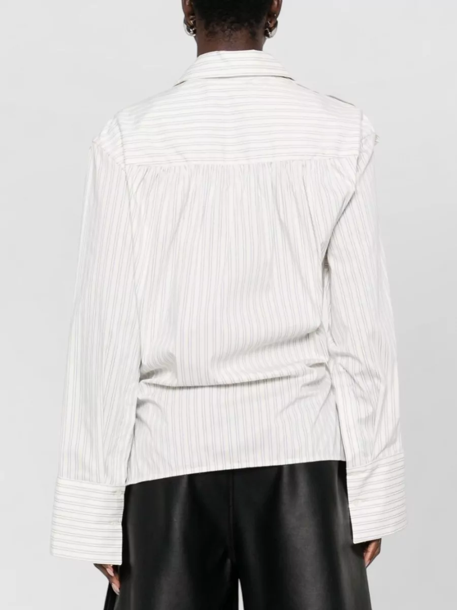 Iro Lace Stripe Cotton Shirt Wrap Detail
