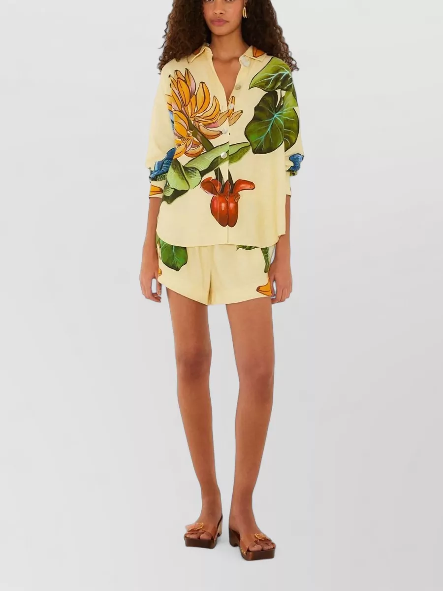 Farm Rio Printed linen-blend shorts