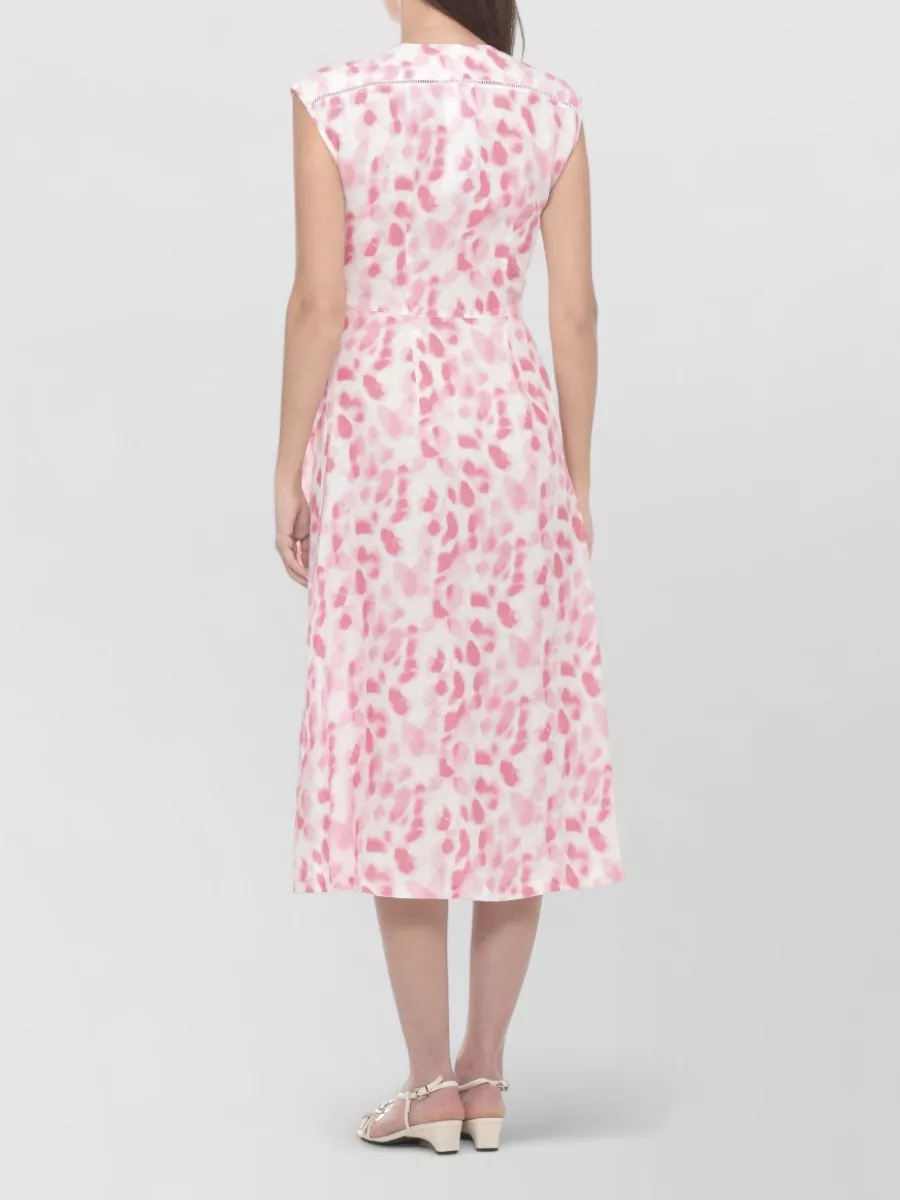 120% Lino Linen Printed Sleeveless V-Neck Cutout Midi Dress
